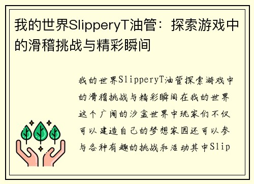 我的世界SlipperyT油管：探索游戏中的滑稽挑战与精彩瞬间